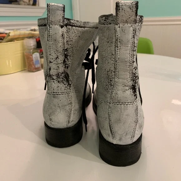 Frye Black and White Combat Boots - Picture 3 of 5